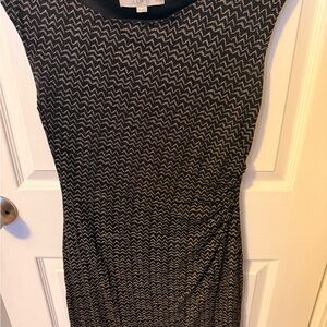 LOFT Black and White Chevron Midi Sheath Dress